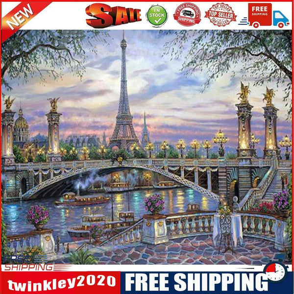 Canvas Paint By Numbers City Tower Oil Hand Painted Drawing Kit Home Decor