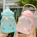 1300ml Large Capacity Cute Water Bottle Plastic Straw Water Cup (Green) Newly