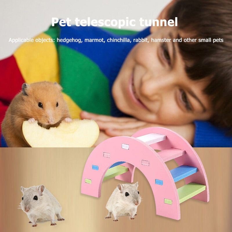 Wooden Hamster Small Animal Climbing Exercise Toys (Rainbow Bridge Pink) Newly