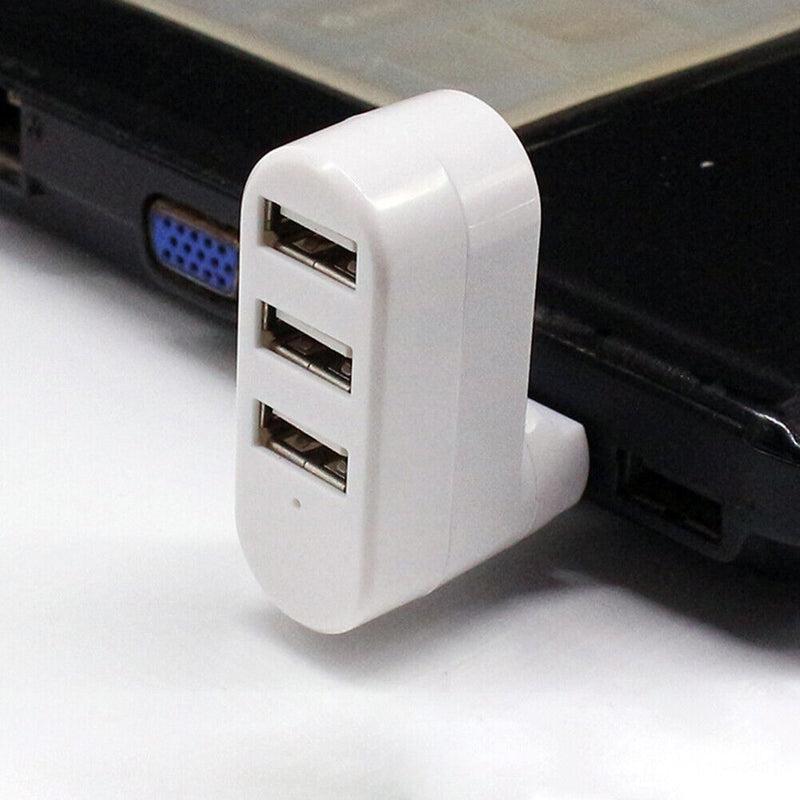 Mini Rotatable 3 Port USB Hub U Disk Reader Splitter for PC (USB 2.0 White)