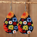 Women Retro Daisy Tear Drop Earrings PU Leather Earrings Holiday Jewelry Newly