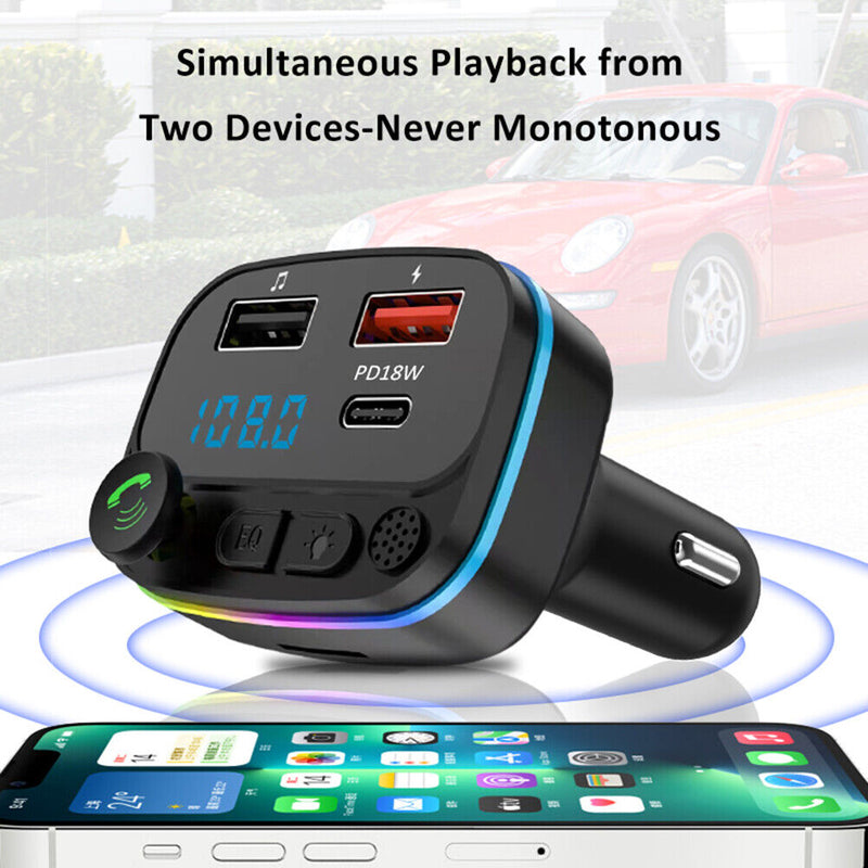 Car Bluetooth-compatible 5.0 FM Transmitter Mic Audio Receiver for 12V-24V