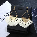 Women Tassel Earrings Fan Shaped Bohemian Dangle Earrings Jewelry(White)