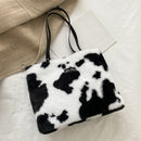 Retro Big Capacity Animal Pattern Handbag Women Plush Shoulder Bag (2)