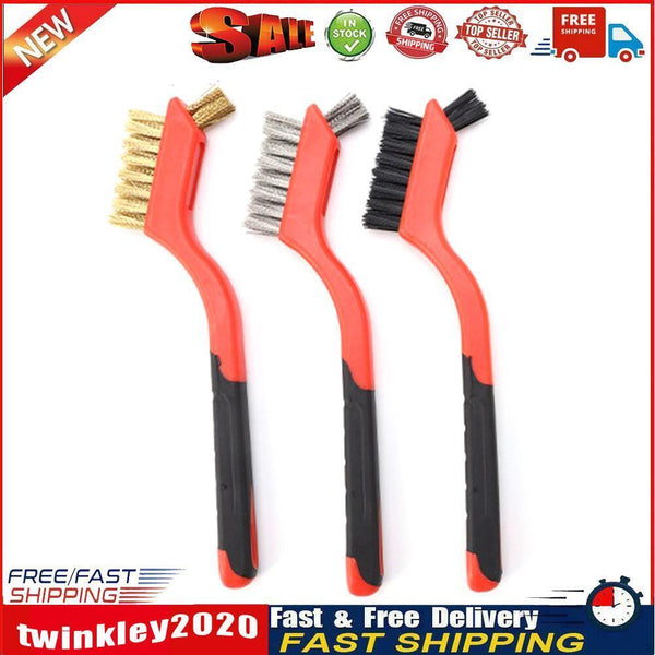 3pcs Wire Brush 7 inch Mini Micro Rust Paint Remover Scrubbing Brushes Red Newly