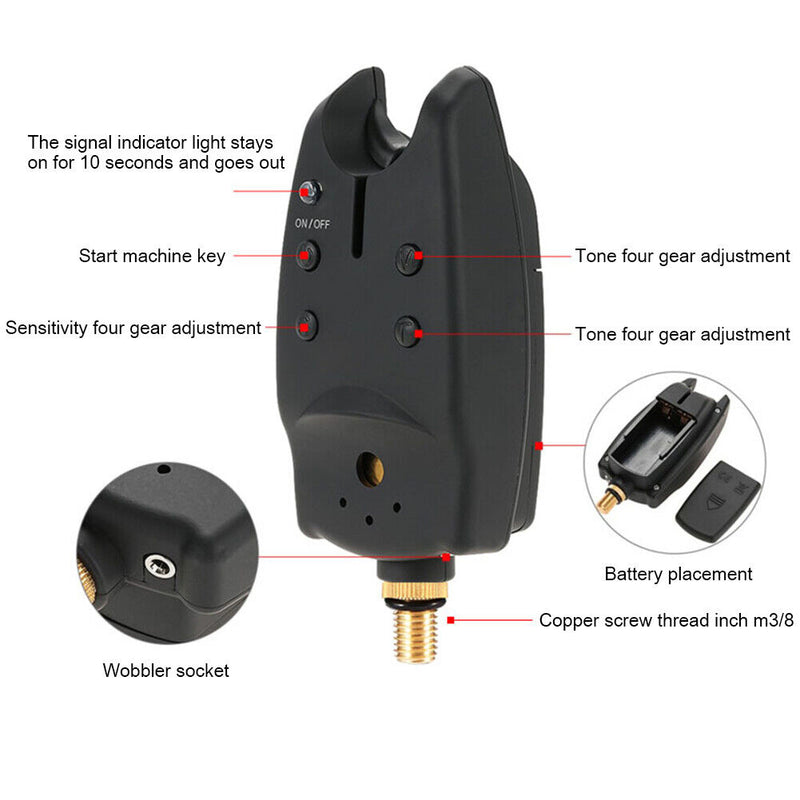 Fishing Rod Tip Alert LED Fish Bite Alarm Sound Bell Carp Sea Fishing Tackle