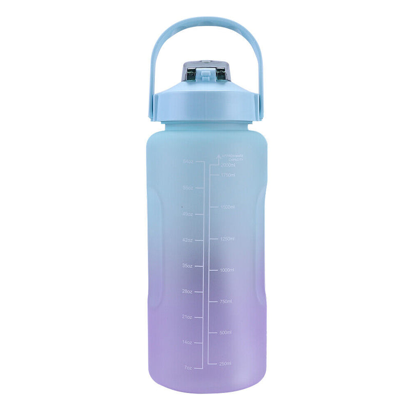 2000ml Water Bottle with Time Marker for Outdoor Sports Drink Cup (Green) Newly