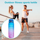 1000ml Sports Water Bottle Time Marker Outdoor Portable Cups (Blue Lid) Newly