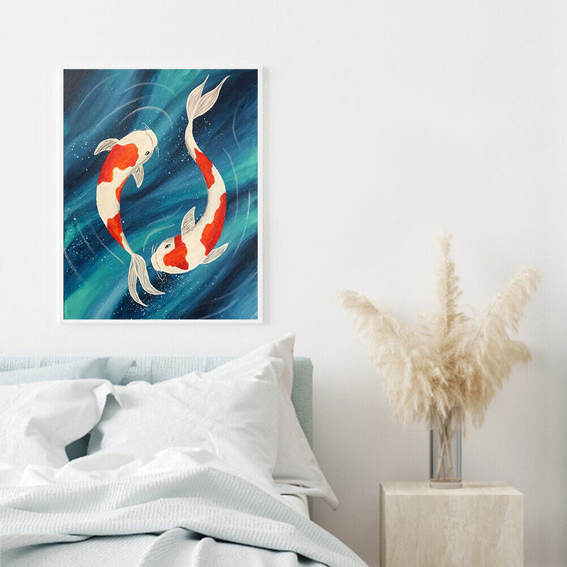 Oil Paint By Numbers Koi Fish Frameless Picture Craft Kit for Home Living Room
