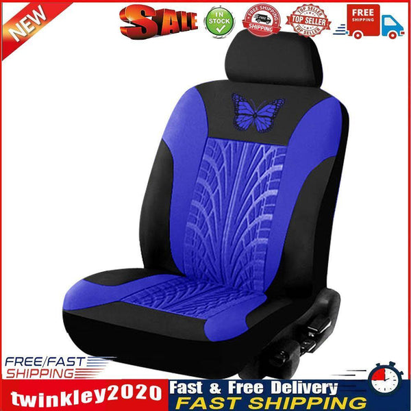 Car Seat Cover Set Butterfly Pattern PU Leather for 1 Bucket Seat (Blue) Newly