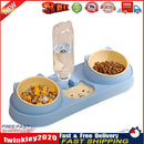 Cats Dogs Double Bowl Auto Feeder Water Dispenser Food Container (Blue) Newly