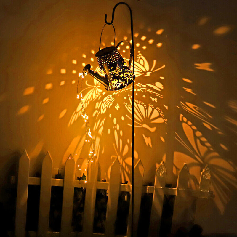 Solar Watering Can Projector Lights Outdoor Garden Yard Art Kettle Lamp (B)
