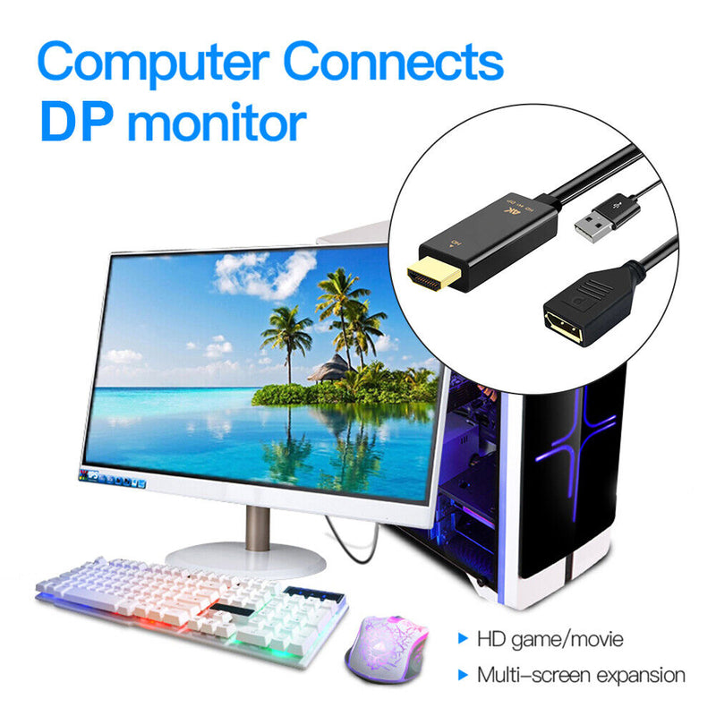 HDMI Compatible to DP Converter Adapter Cable with USB Power 4K 60Hz 0.25m