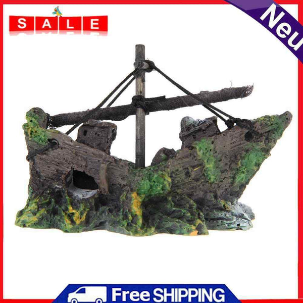 Aquarium Ornament Sailing Boat Sunk Ship Destroyer Fish Tank Cave Decor