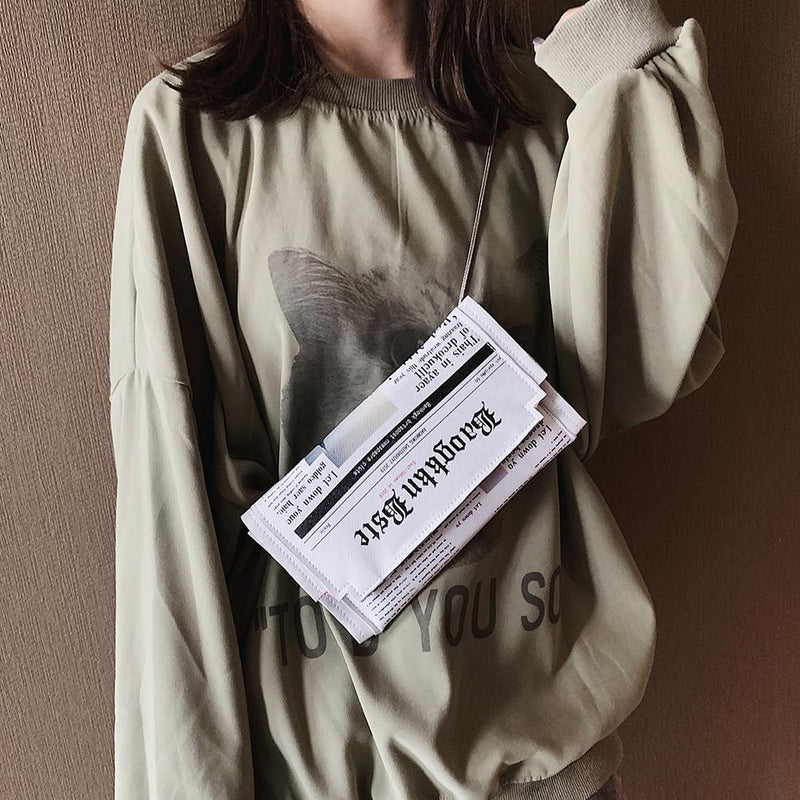 Women Crossbody Messenger Bag Newspaper Print Girls Clutches Shoulder Bag