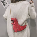 Women Cartoon Dinosaur Shoulder Bag Rivet PU Leather Crossbody Bags (Red)