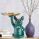 Nordic Luxury Bulldog Storage Statue Fruit Candy Tray Sculpture (Green) Newly