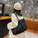 Women Shoulder Handbag Woven Strap Top-handle Bag Big Capacity Tote (Black)