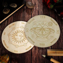 Wooden Divination Pendulum Board w/ Stars Moon Carved Coaster (Yellow 25cm)