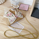 Lace Bow Women Bucket Straw Crossbody Bag Female Retro Summer Beach Handbag