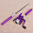 Portable Telescopic Mini Fishing Pole Pen Shaped Rod with Reel (Purple)