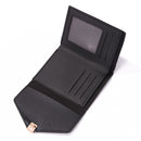 Retro Leather Solid Color Trifold Short Wallet Women Card Holder (Black)