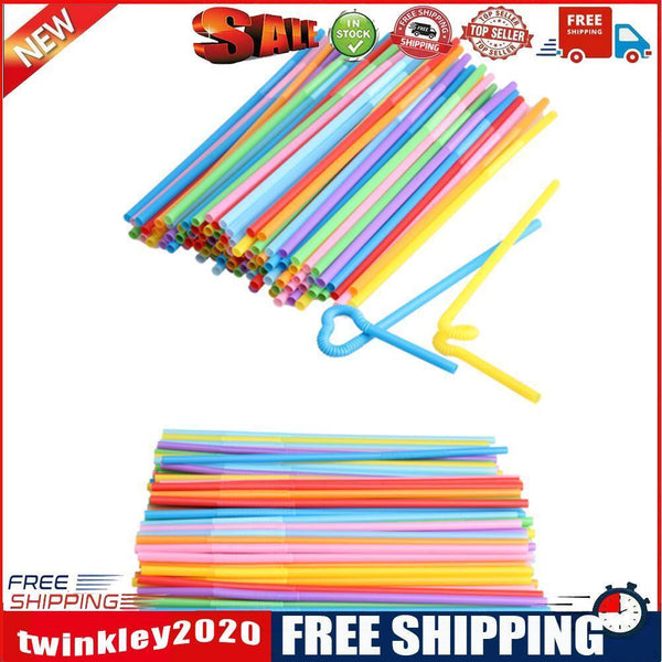 00 Pcs Flexible Plastic Bendy Mixed Colours Party Disposable Drinking Straw