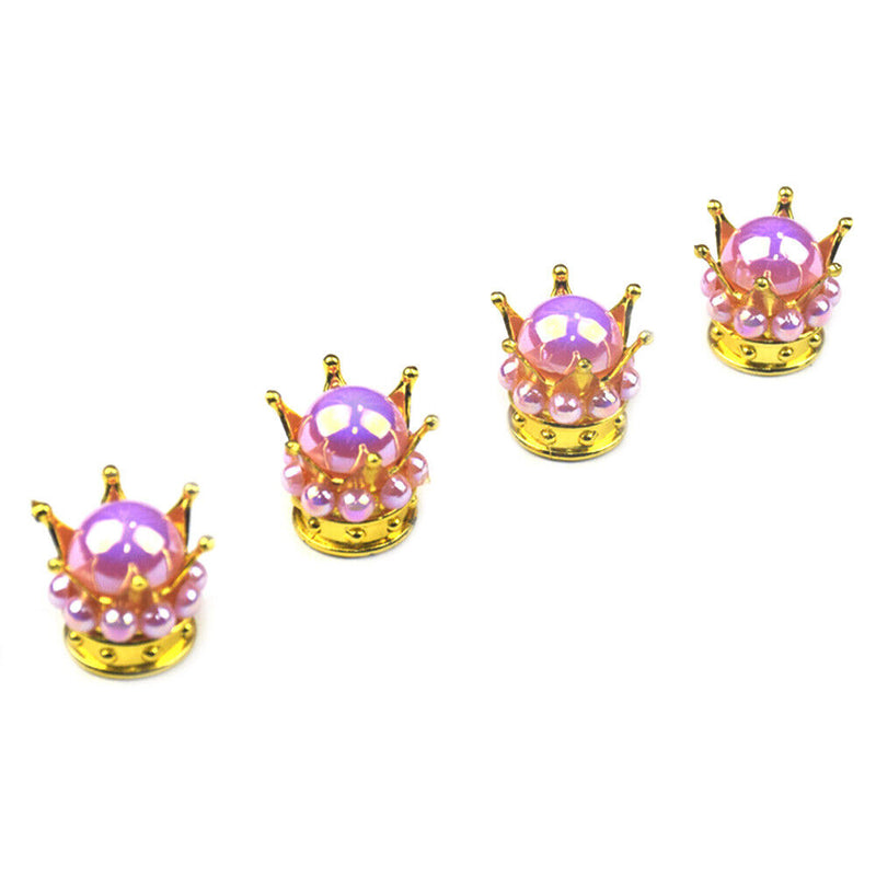 4pcs Universal Car Beads Crown Wheel Tire Valve Cap Auto Tyre Rim Stem Air Cover