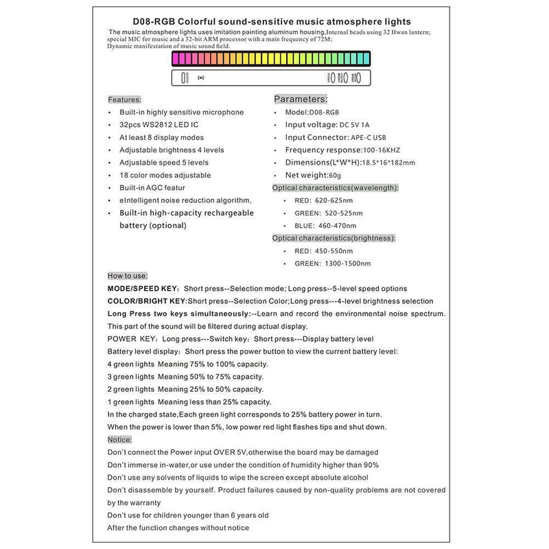 USB 5V Sound Control Colorful Light RGB 32 LED Pickup Lamp Bar (White)
