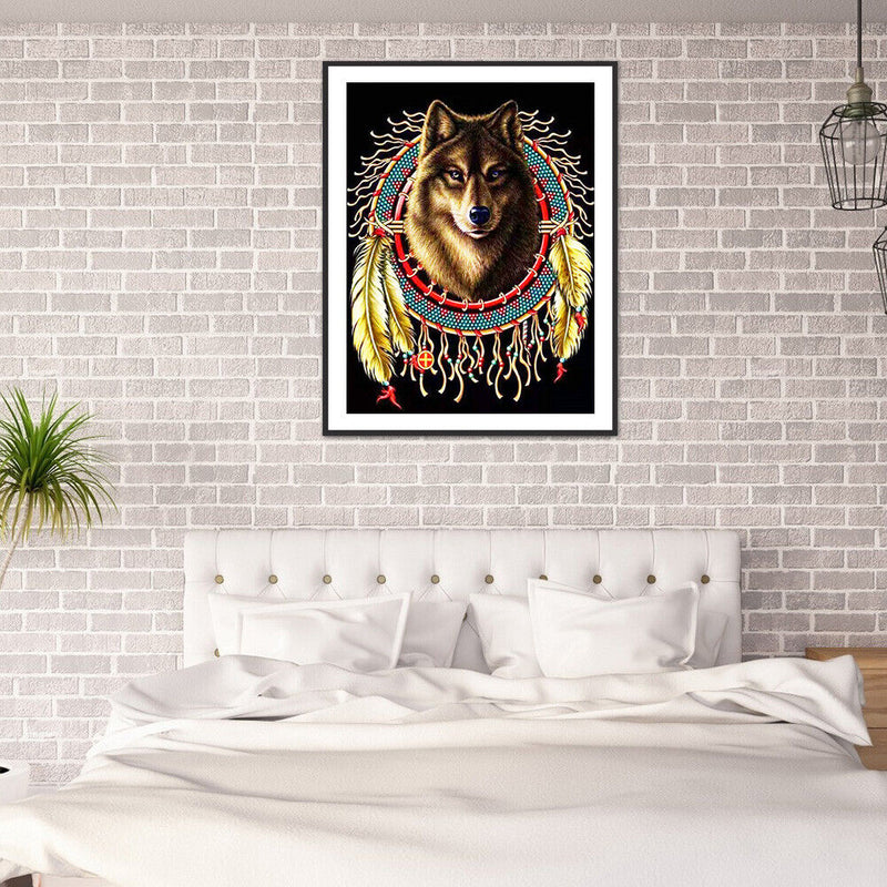 5D Diamond Painting Kit DIY Dreamcatcher Wolf Full Square Drill Home Decorations