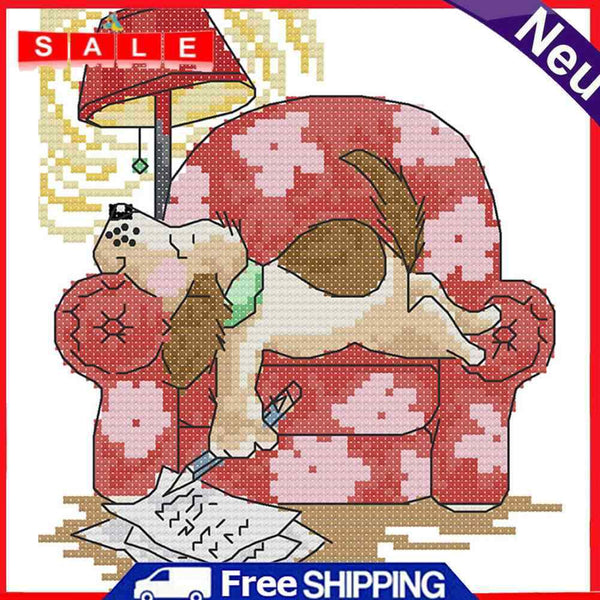 Full/Partial Cross Stitch Eco-cotton Needlework Kit Printed Dog DIY Handicraft