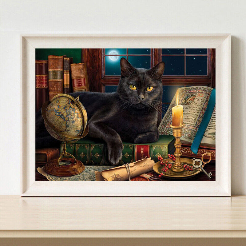 Black Cat Frameless Oil Paint by Numbers Kit Picture Canvas Artwork (X480)