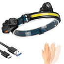 2PCS Headlamp Flashlight Outdoor Wide Beam COB Head Lamp with Motion Sensor