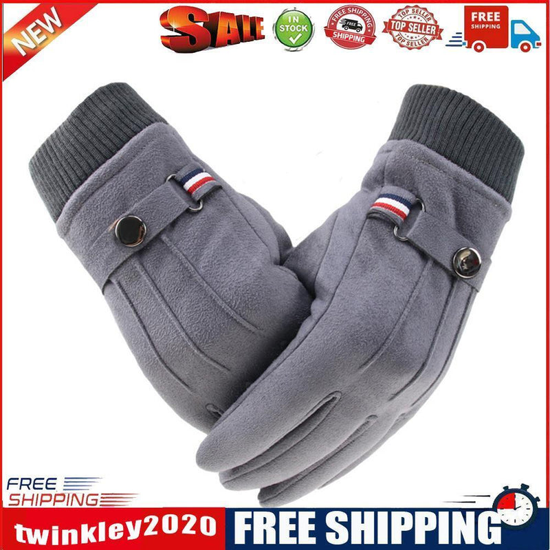 Men Touchscreen Cycling Gloves Full Finger Fleece Riding Mittens (Grey)