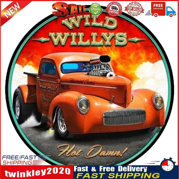 Round Metal Tin Sign Plaque Wall Car Posters Iron Painting for Bar (1) Newly