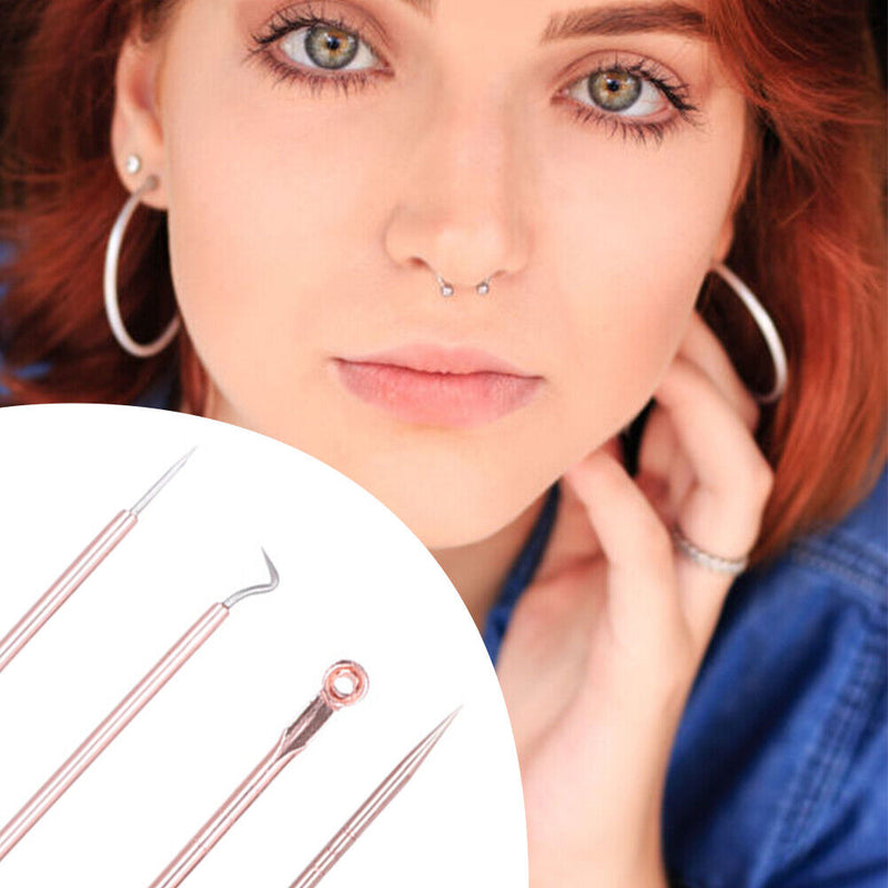 4pcs/set Stainless Steel Blackhead Remover Pimple Blemish Extractor Acne Needles