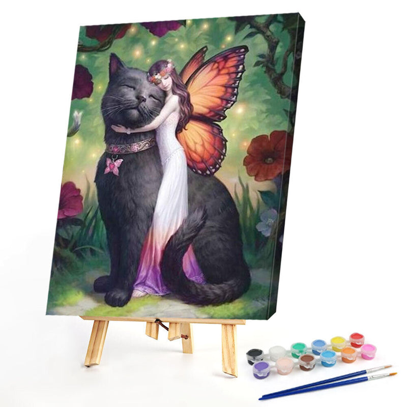 Butterfly Girl and Cat Oil Paint By Numbers DIY Home Decoration Gift Unframed