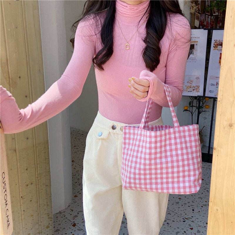 Cloth Shopping Tote Large Bag Plaid Picnic Travel Fashion Ladies Lunch Handbag