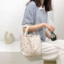 Simple Canvas Handbags Women Floral Printed Shopping Totes Lunch Storage Bags
