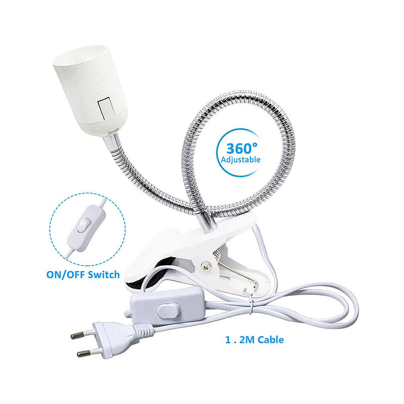 360 Degrees Flexible Lamp Holder E27 Base Light Socket Gooseneck Clip (2) Newly