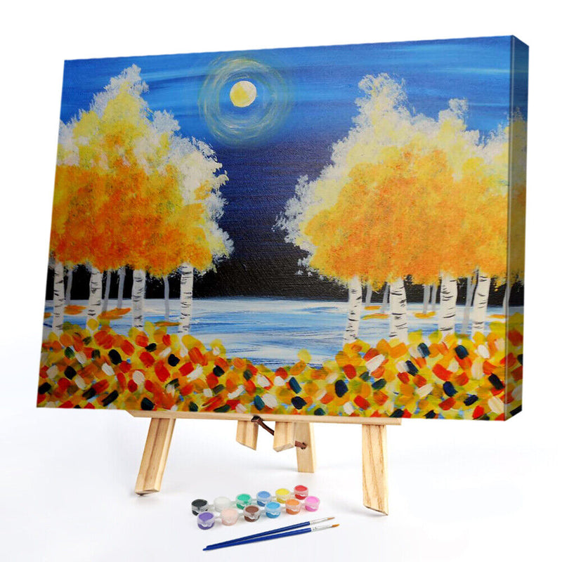 Frameless Oil Paint By Numbers DIY Ginkgo Trees Picture Craft Kit for Bedroom