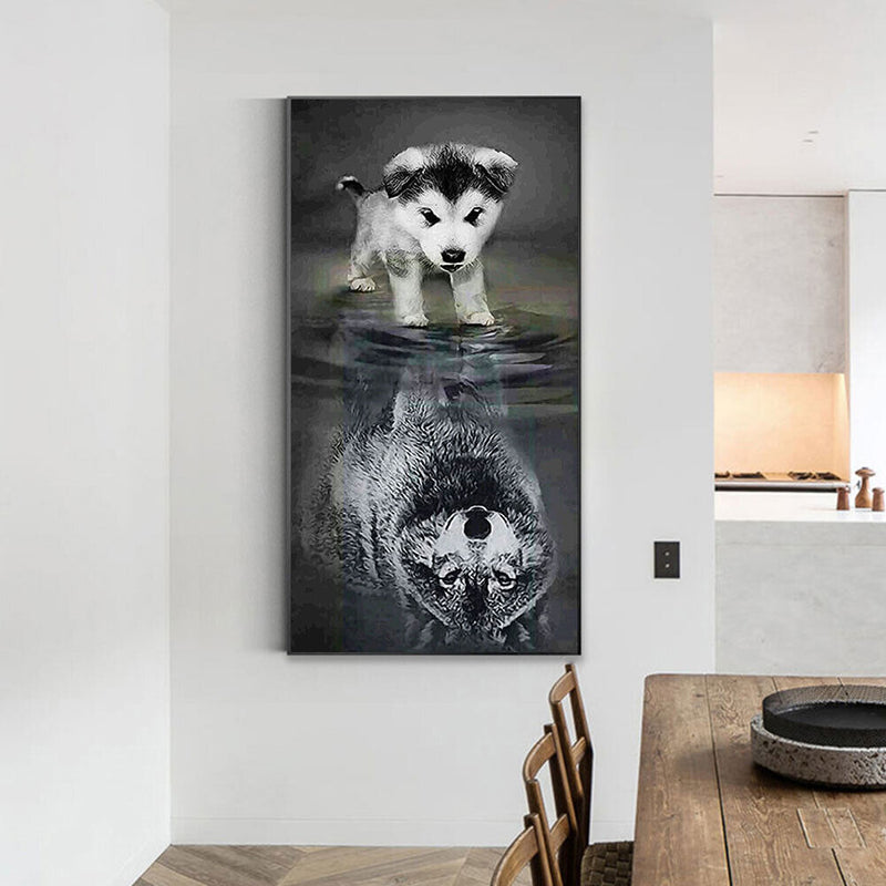 Dog Reflection Wolf Oil Paint By Numbers Kits DIY Handpainted on Canvas Wal