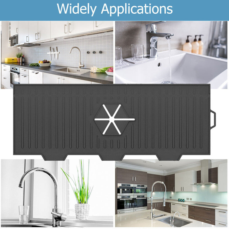 Kitchen Silicone Faucet Mat Sink Splash Guard Countertop Protector (Black) Newly