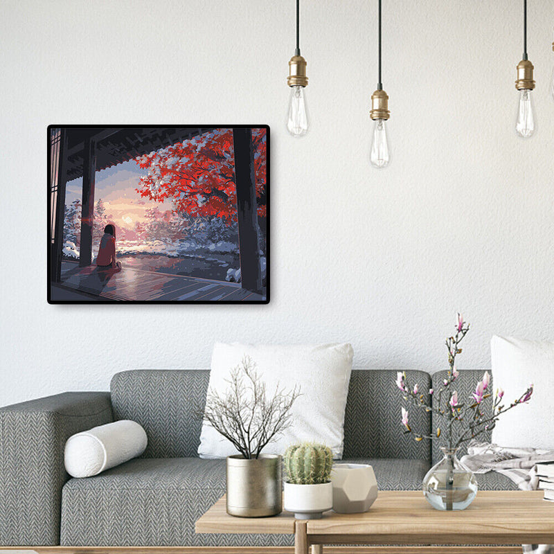 Watching Cherry Blossom Girl DIY Paintings By Number Kits Oil Art Picture