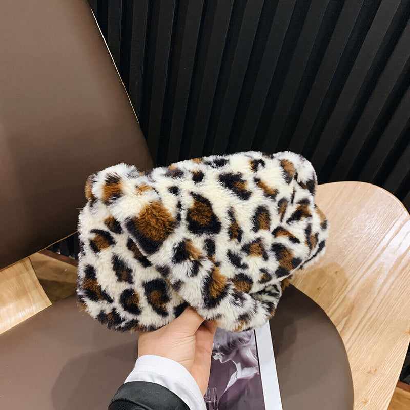 Animal Pattern Underarm Bag Women Mini Plush Shoulder Handbags Purse (8)