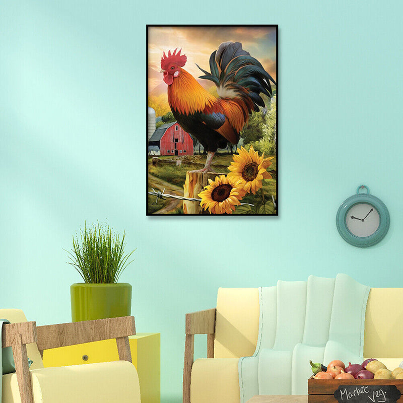 5D DIY Diamond Painting Rooster Sunflower Full Round Rhinestone Wall Art Picture