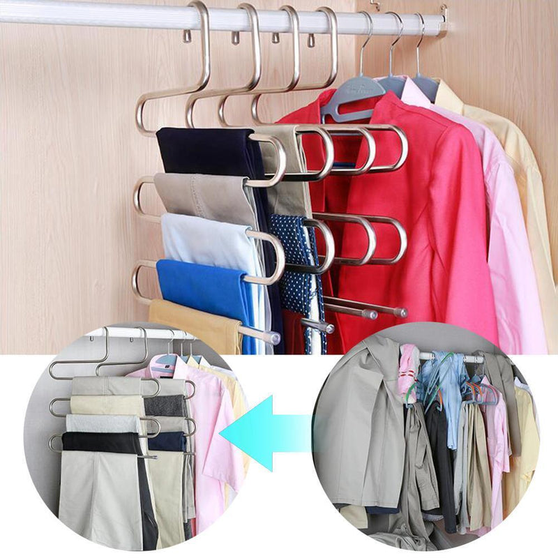 2Stainless Steel Pants Trousers Hanger Clothes Rack Closet Holder Organizer