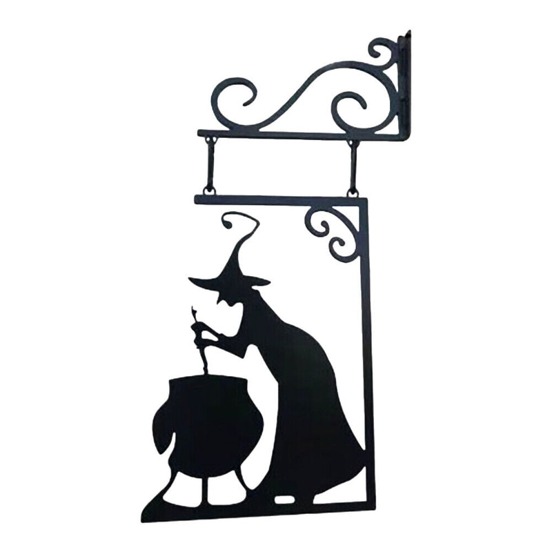 Holiday Decor Black Witch Sign Metal Witch Wall Silhouette for Garden Patio Door