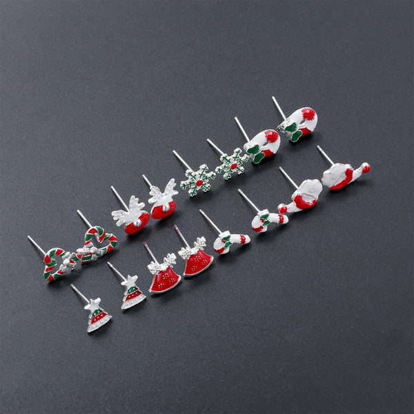 Women 8Pcs/Set Gift Santa Deer Christmas Tree Snowflake Xams Stud Earrings