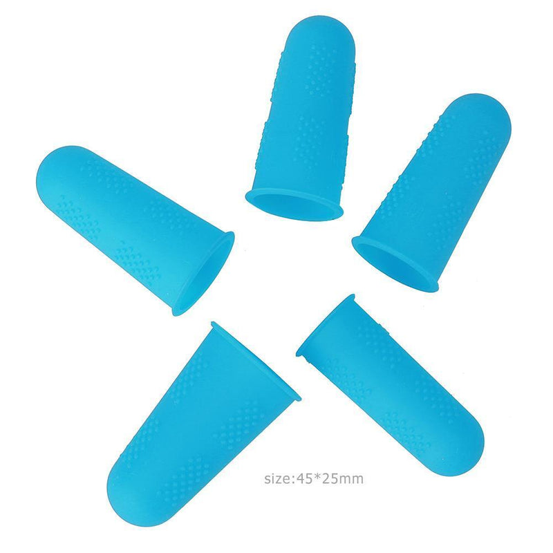 Anti-slip Hot Glue Gun Finger Caps Silicone Finger Cover Sleeve (Blue 5pcs)